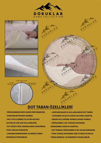 Dijital Baskı Kaymaz Taban Yıkanabilir Hasır-Jüt Görünümlü Yuvarlak Halı