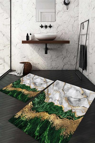 Dijital Baskı Kaymaz Taban Yıkanabilir 2'li Banyo Paspas Takımı