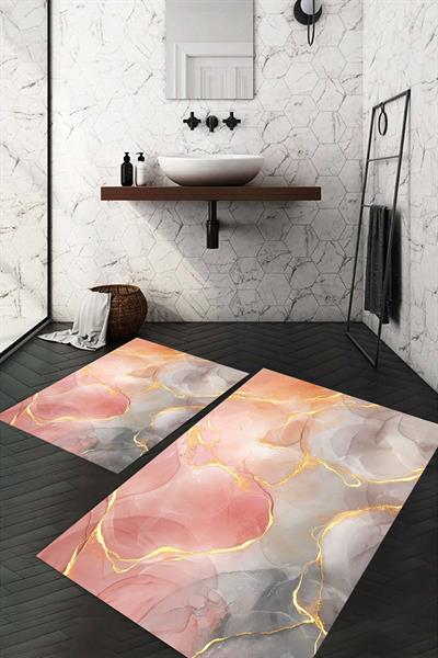 Dijital Baskı Kaymaz Taban Yıkanabilir 2'li Banyo Paspas Takımı