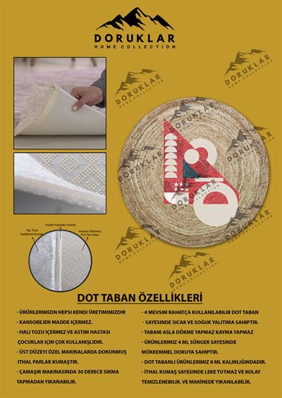 Dijital Baskı Kaymaz Taban Yıkanabilir Hasır-Jüt Görünümlü Yuvarlak Halı