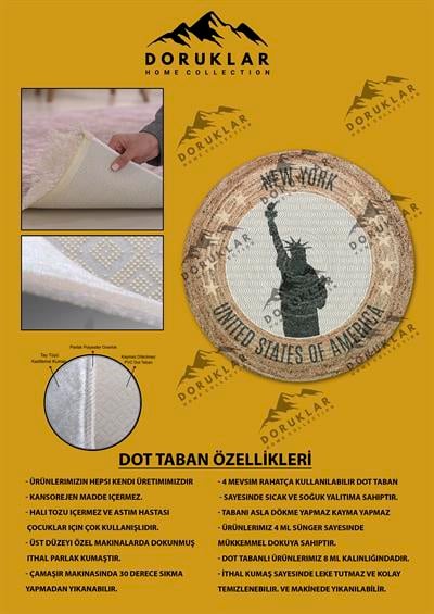 Dijital Baskı Kaymaz Taban Yıkanabilir Hasır-Jüt Görünümlü Yuvarlak Halı