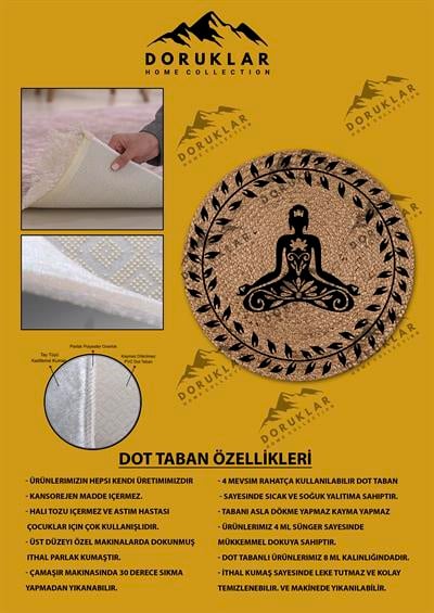 Dijital Baskı Kaymaz Taban Yıkanabilir Hasır-Jüt Görünümlü Yuvarlak Halı