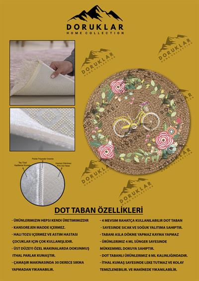 Dijital Baskı Kaymaz Taban Yıkanabilir Hasır-Jüt Görünümlü Yuvarlak Halı