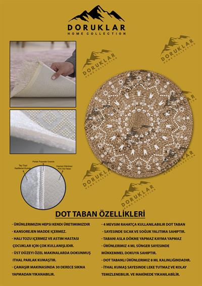Dijital Baskı Kaymaz Taban Yıkanabilir Hasır-Jüt Görünümlü Yuvarlak Halı