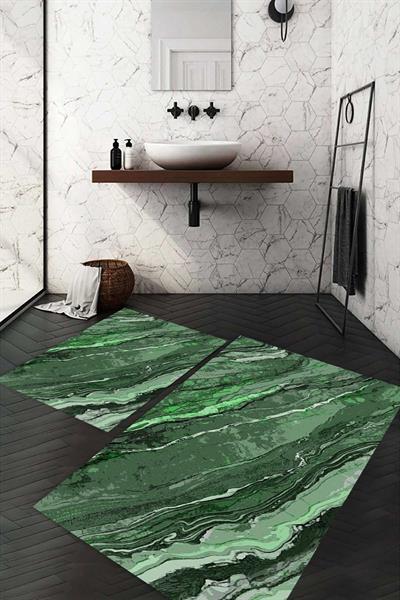 Dijital Baskı Kaymaz Taban Yıkanabilir 2'li Banyo Paspas Takımı