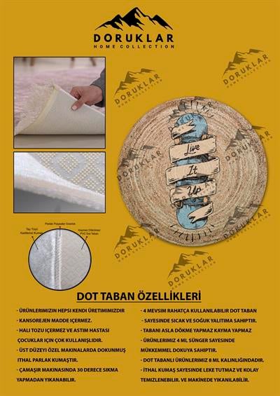 Dijital Baskı Kaymaz Taban Yıkanabilir Hasır-Jüt Görünümlü Yuvarlak Halı
