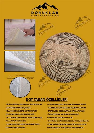 Dijital Baskı Kaymaz Taban Yıkanabilir Hasır-Jüt Görünümlü Yuvarlak Halı