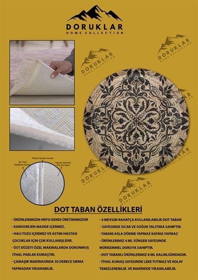 Dijital Baskı Kaymaz Taban Yıkanabilir Hasır-Jüt Görünümlü Yuvarlak Halı