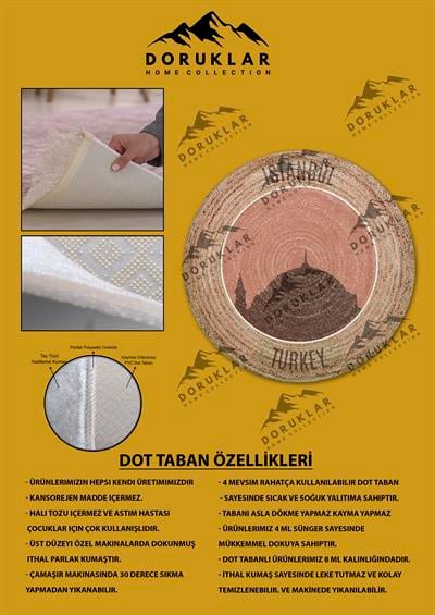 Dijital Baskı Kaymaz Taban Yıkanabilir Hasır-Jüt Görünümlü Yuvarlak Halı