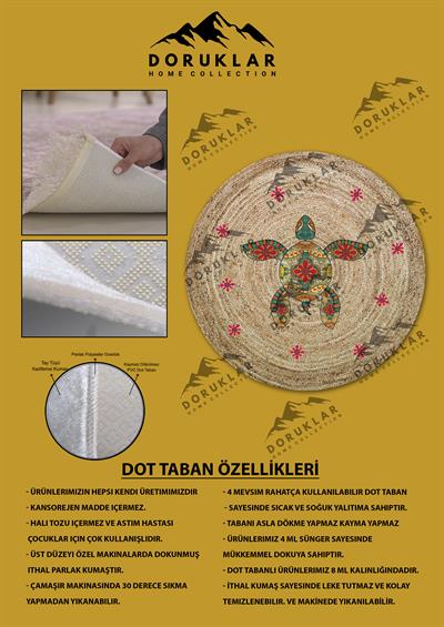 Dijital Baskı Kaymaz Taban Yıkanabilir Hasır-Jüt Görünümlü Yuvarlak Halı