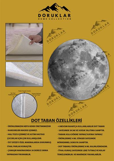 Dijital Baskı Kaymaz Taban YıkanabilirAy Görünümlü Yuvarlak Halı