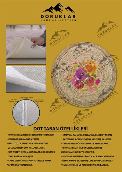Dijital Baskı Kaymaz Taban Yıkanabilir Hasır-Jüt Görünümlü Yuvarlak Halı