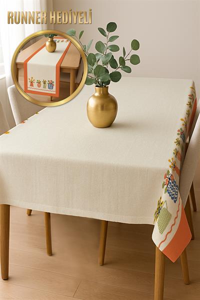 Dijital Baskı Pamuklu Keten Kumaş 150x200cm Masa Örtüsü - Runner Hediyeli MSRT006