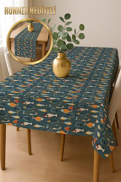 Dijital Baskı Pamuklu Keten Kumaş 150x200cm Masa Örtüsü - Runner Hediyeli MSRT013