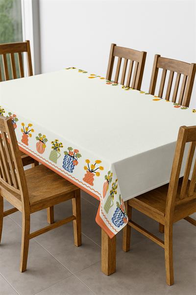 Dijital Baskı Pamuklu Keten Kumaş 150x200cm Masa Örtüsü - Runner Hediyeli MSRT006