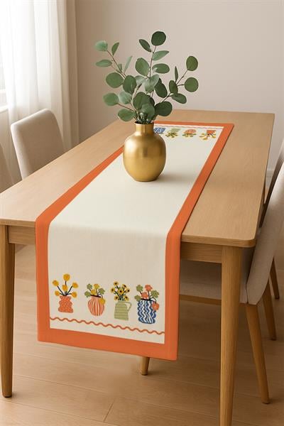 Dijital Baskı Pamuklu Keten Kumaş 150x200cm Masa Örtüsü - Runner Hediyeli MSRT006