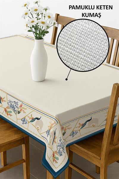 Dijital Baskı Pamuklu Keten Kumaş 150x200cm Masa Örtüsü - Runner Hediyeli MSRT007