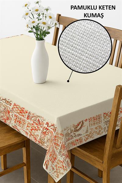 Dijital Baskı Pamuklu Keten Kumaş 150x200cm Masa Örtüsü - Runner Hediyeli MSRT002
