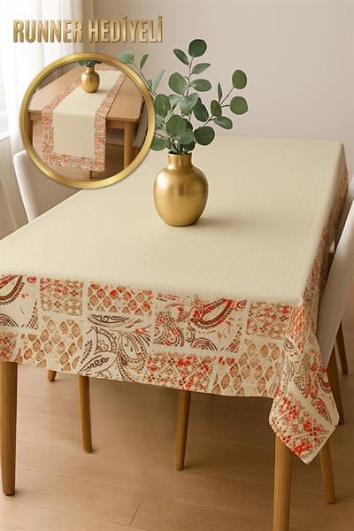 Dijital Baskı Pamuklu Keten Kumaş 150x200cm Masa Örtüsü - Runner Hediyeli MSRT002