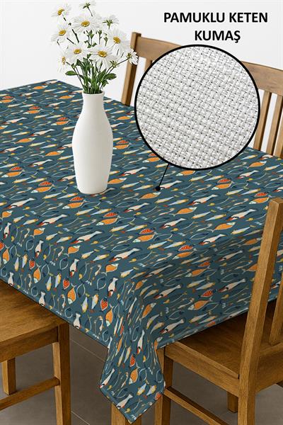 Dijital Baskı Pamuklu Keten Kumaş 150x200cm Masa Örtüsü - Runner Hediyeli MSRT013