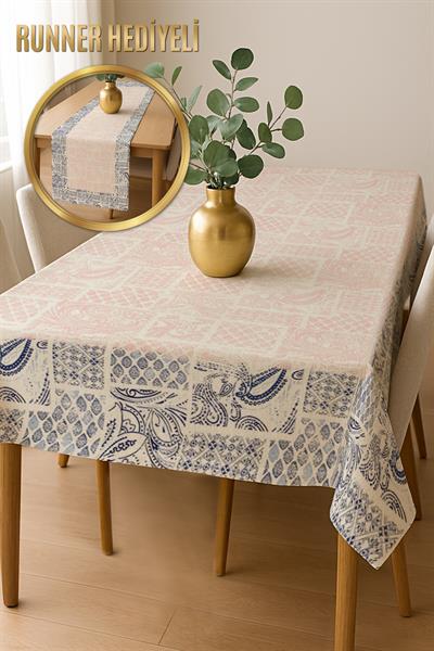 Dijital Baskı Pamuklu Keten Kumaş 150x200cm Masa Örtüsü - Runner Hediyeli MSRT003