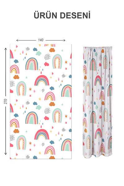 Dijital Baskı Yıkanabilir Dekoratif Modern Desenli 2 Kanat Bebek ve Çocuk Odası Fon Perdesi RB01