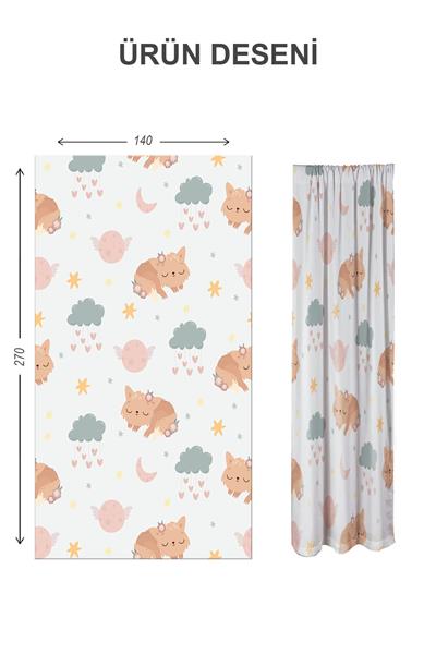 Dijital Baskı Yıkanabilir Dekoratif Modern Desenli 2 Kanat Bebek ve Çocuk Odası Fon Perdesi RB09