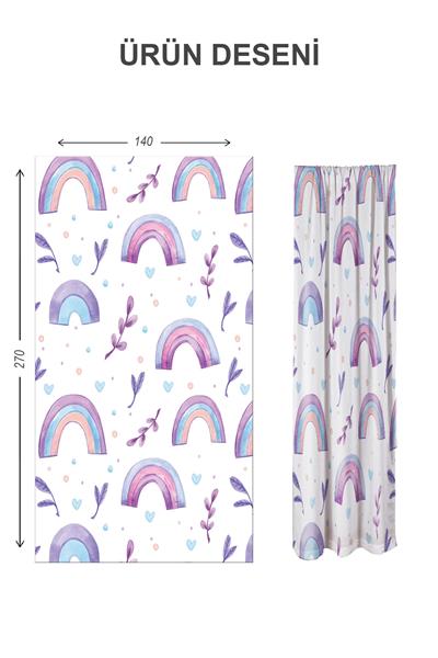 Dijital Baskı Yıkanabilir Dekoratif Modern Desenli 2 Kanat Bebek ve Çocuk Odası Fon Perdesi RB05