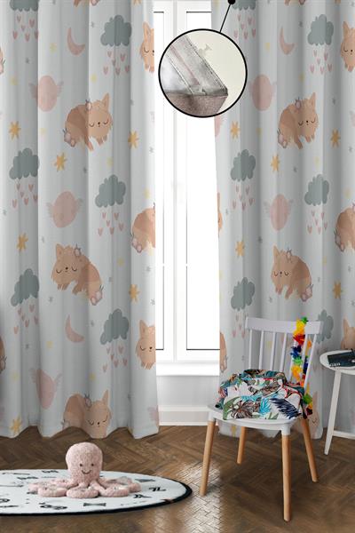 Dijital Baskı Yıkanabilir Dekoratif Modern Desenli 2 Kanat Bebek ve Çocuk Odası Fon Perdesi RB09