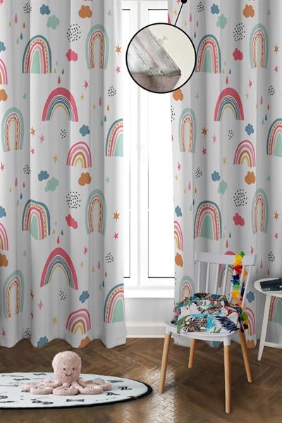Dijital Baskı Yıkanabilir Dekoratif Modern Desenli 2 Kanat Bebek ve Çocuk Odası Fon Perdesi RB01