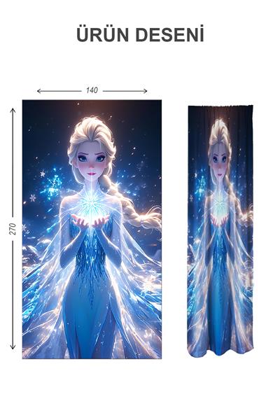 Dijital Baskı Yıkanabilir Elsa Desenli 2 Kanat Bebek ve Çocuk Odası Fon Perdesi