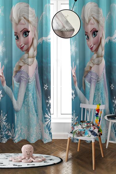Dijital Baskı Yıkanabilir Elsa Desenli 2 Kanat Bebek ve Çocuk Odası Fon Perdesi