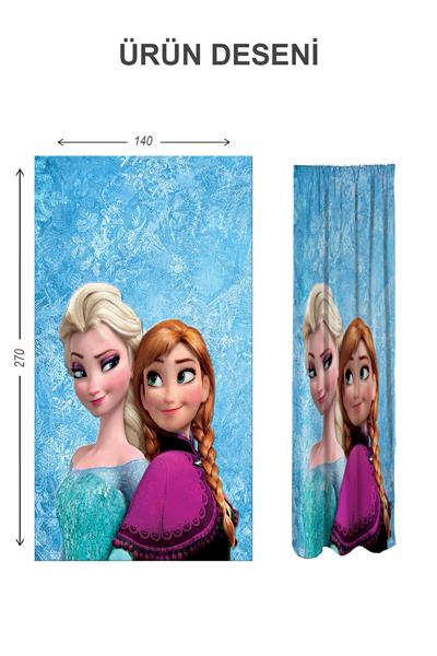 Dijital Baskı Yıkanabilir Elsa Desenli 2 Kanat Bebek ve Çocuk Odası Fon Perdesi