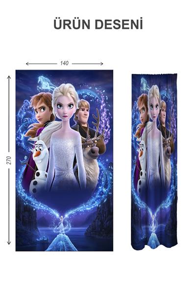 Dijital Baskı Yıkanabilir Elsa Desenli 2 Kanat Bebek ve Çocuk Odası Fon Perdesi