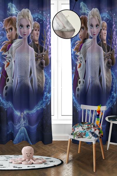Dijital Baskı Yıkanabilir Elsa Desenli 2 Kanat Bebek ve Çocuk Odası Fon Perdesi