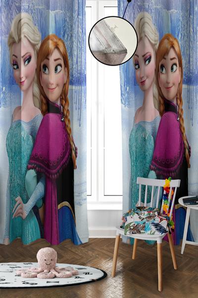 Dijital Baskı Yıkanabilir Elsa Desenli 2 Kanat Bebek ve Çocuk Odası Fon Perdesi