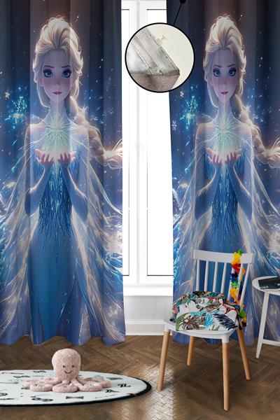 Dijital Baskı Yıkanabilir Elsa Desenli 2 Kanat Bebek ve Çocuk Odası Fon Perdesi