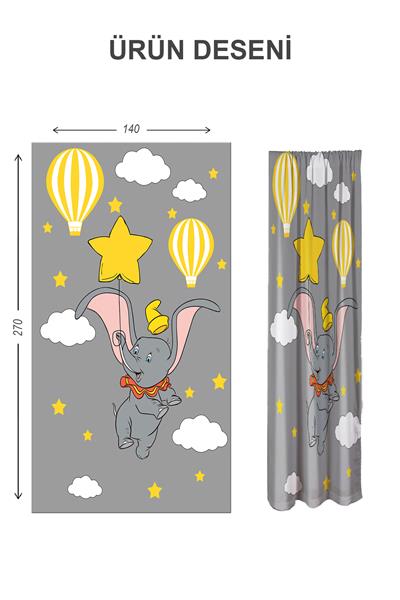 Dijital Baskı Yıkanabilir Fil Desenli 2 Kanat Bebek ve Çocuk Odası Fon Perdesi