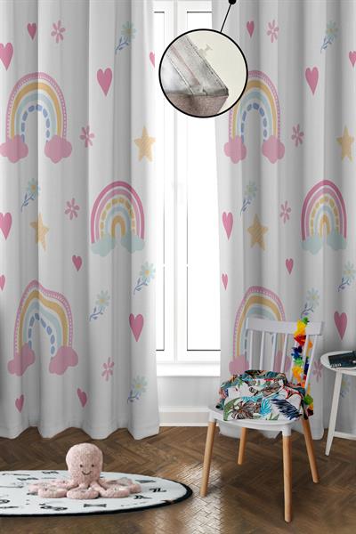 Dijital Baskı Yıkanabilir Gökkuşağı Desenli 2 Kanat Bebek ve Çocuk Odası Fon Perdesi