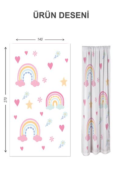 Dijital Baskı Yıkanabilir Gökkuşağı Desenli 2 Kanat Bebek ve Çocuk Odası Fon Perdesi