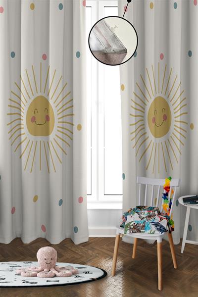 Dijital Baskı Yıkanabilir Güneş Desenli 2 Kanat Bebek ve Çocuk Odası Fon Perdesi