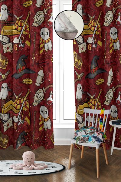 Dijital Baskı Yıkanabilir Harry Potter Desenli 2 Kanat Bebek ve Çocuk Odası Fon Perdesi