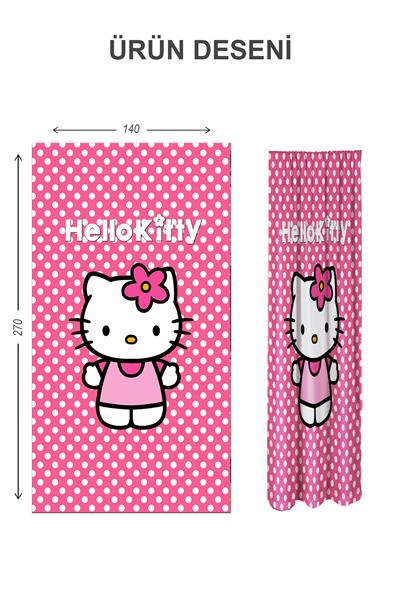 Dijital Baskı Yıkanabilir Hello Kitty Desenli 2 Kanat Bebek ve Çocuk Odası Fon Perdesi