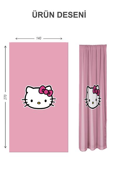 Dijital Baskı Yıkanabilir Hello Kitty Desenli 2 Kanat Bebek ve Çocuk Odası Fon Perdesi