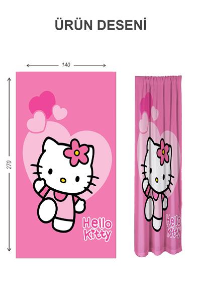 Dijital Baskı Yıkanabilir Hello Kitty Desenli 2 Kanat Bebek ve Çocuk Odası Fon Perdesi