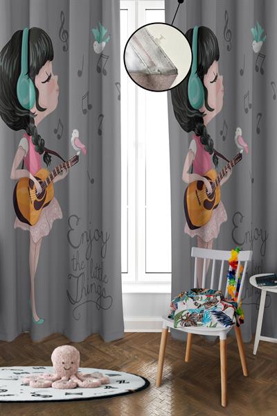 Dijital Baskı Yıkanabilir Kız Desenli 2 Kanat Bebek ve Çocuk Odası Fon Perdesi