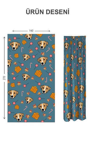 Dijital Baskı Yıkanabilir Köpek Desenli 2 Kanat Bebek ve Çocuk Odası Fon Perdesi