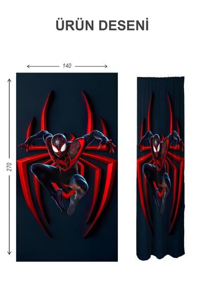 Dijital Baskı Yıkanabilir Spiderman Desenli 2 Kanat Bebek ve Çocuk Odası Fon Perdesi