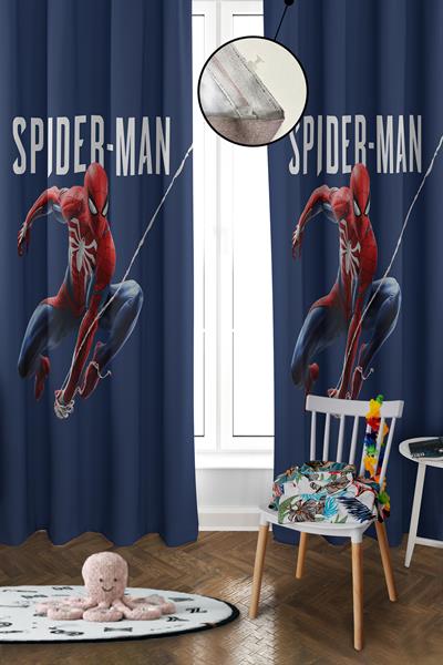 Dijital Baskı Yıkanabilir Spiderman Desenli 2 Kanat Bebek ve Çocuk Odası Fon Perdesi