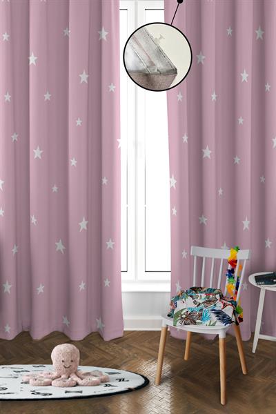 Dijital Baskı Yıkanabilir Yıldız Desenli 2 Kanat Bebek ve Çocuk Odası Fon Perdesi